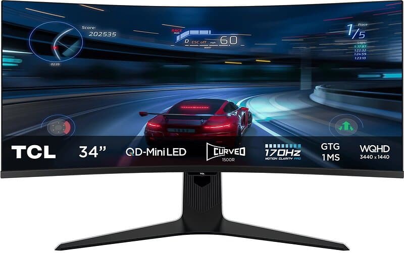 TCL 34" 34R83Q QD-Mini LED WQHD 170 Hz HDR USB-C Gaming