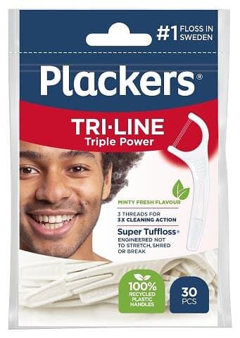 Plackers Tri-Line 30-pack (Tandtrådsbyglar)