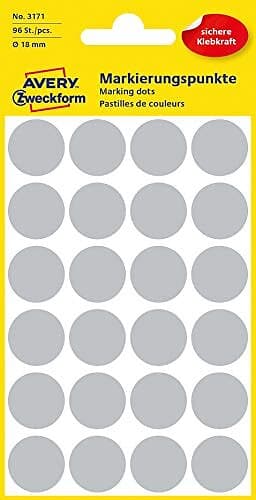 Avery 3171 Etiketter Markeringspunkter 18mm Ø självhäftande 18 mm Papper grå 96 för