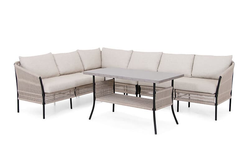 Sunzo Laholm soffgrupp Beige med beige dyna 2st 2-sitsavslut, hörn, mitt & bord