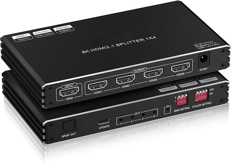 NÖRDIC SGM-238 1 till 4 HDMI 2.1 Splitter 8K 60Hz 4K120Hz VRR Free-/G-Sync CEC S/PDIF extraktor