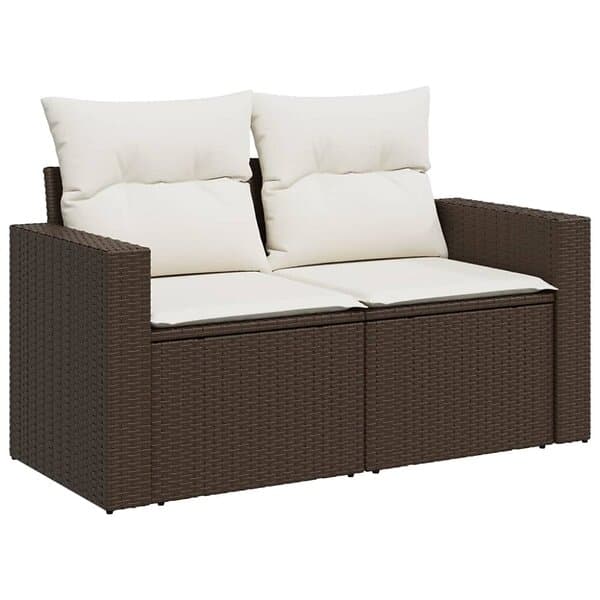 vidaXL Trädgårdssoffa 3-sits med dynor konstrotting brun 366209