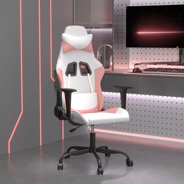 vidaXL Gamingstol vit och rosa konstläder 3143650