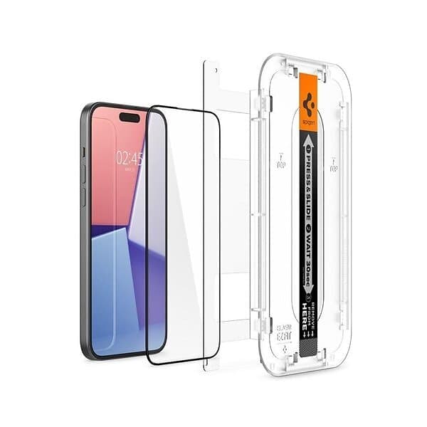 Spigen iPhone 15 Plus Glas.Tr "Ez Fit" Skärmskydd Härdat Glas 2-Pack Svart