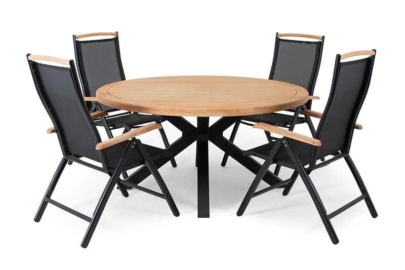 Sunzo Long island & Nice matgrupp Svart/teak 4 stolar & bord 150 cm