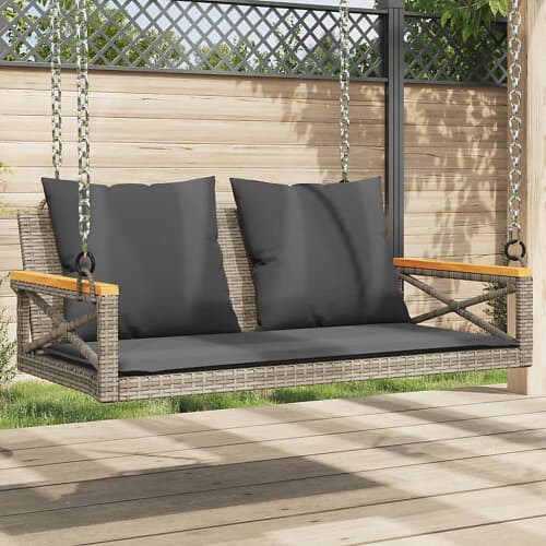 vidaXL Gungbänk med dynor grå 109x62x40 cm konstrotting 368156