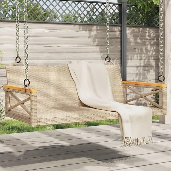 vidaXL Gungbänk beige 109x62x40 cm konstrotting 368154