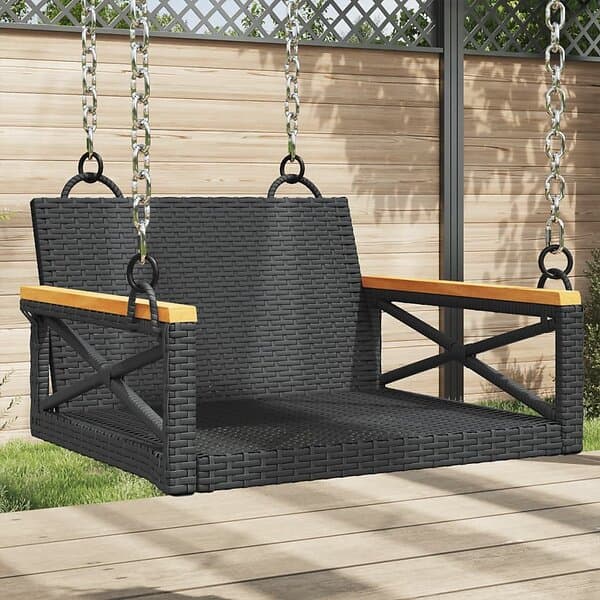 vidaXL Gungbänk svart 63x62x40 cm konstrotting 368170