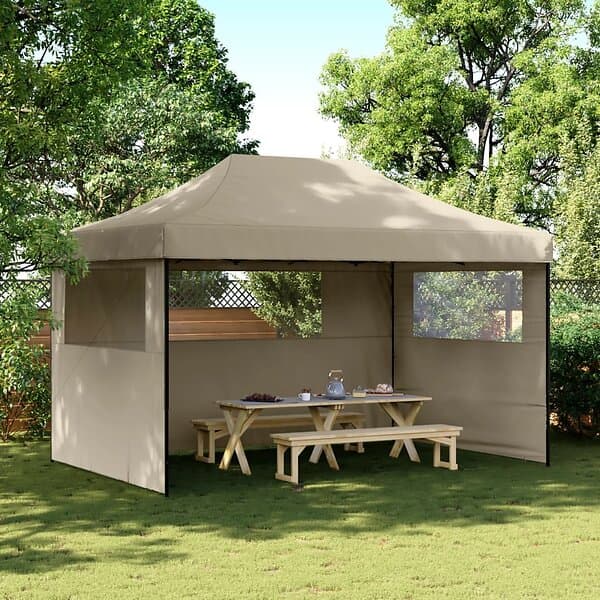 vidaXL Pop-Up hopfällbart partytält med 3 sidoväggar taupe 4004970