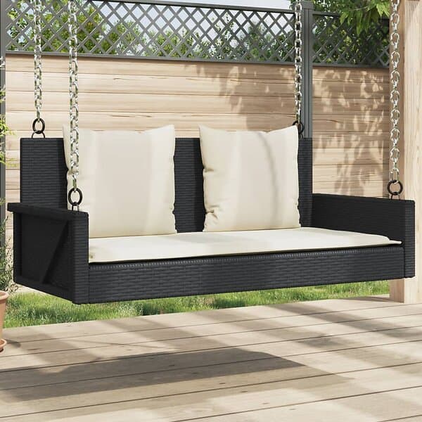 vidaXL Gungbänk med dynor svart 119x56x48 cm konstrotting 365629