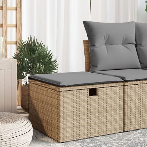vidaXL Trädgårdspall med dyna beige 55x55x37 cm konstrotting 366091