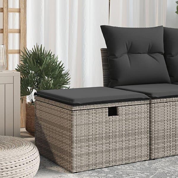 vidaXL Trädgårdspall med dyna grå 55x55x37 cm konstrotting 366118