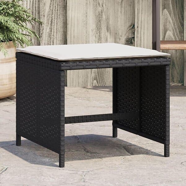vidaXL Trädgårdspallar med dynor 4 st svart 41x41x36 cm konstrotting 365041