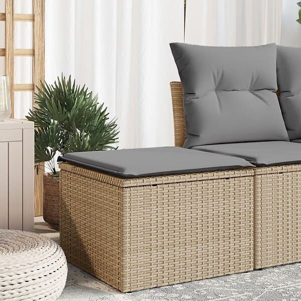 vidaXL Trädgårdspall med dyna beige 55x55x37 cm konstrotting 366092