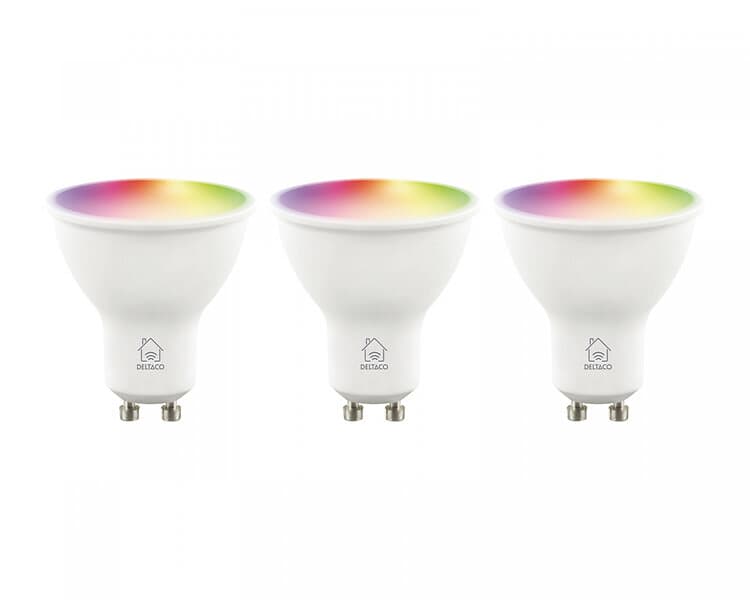 Deltaco Smart Home RGB LED Lampa GU10 WiFi 4,7W 3-pack