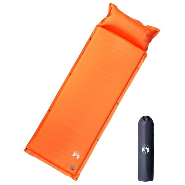 vidaXL Självuppblåsande campingmadrass med kudde 1 person orange 4007124