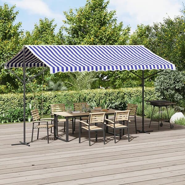 vidaXL Fristående markis blå och vit 400x300 cm tyg stål 368932