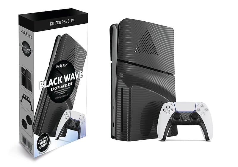 MAXX TECH PS5 Slim + Controller Faceplates Black Wave