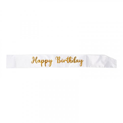Ordensband Happy Birthday Vit/Guld
