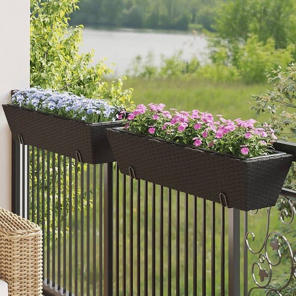vidaXL Blomlådor med krokar 2 st svart konstrotting 366404