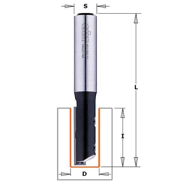 CMT Rak notfräs ; S=12 mm; D=12 mm