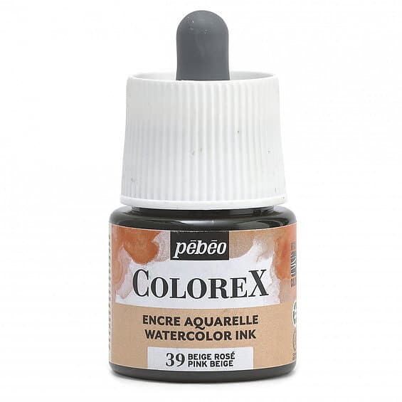 Pebeo Colorex Watercolor Ink 45ml Pink Beige – burk med akvarellbläck och pipett