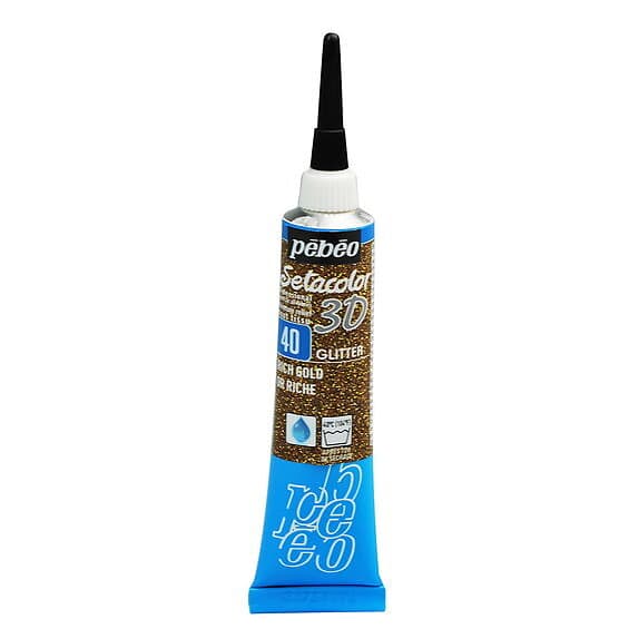 Pebeo Setacolor 20ml textilfärg 3D Liner Glitter Rich Gold – gnistrande guldig relief-färg