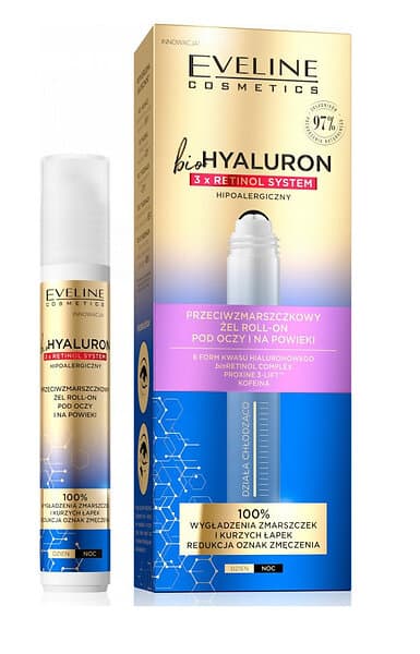 Eveline Cosmetics Bio Hyaluron 3x Retinol System Avkylande ögonroll-on Anti-rynkor och mörka ringar 15ml