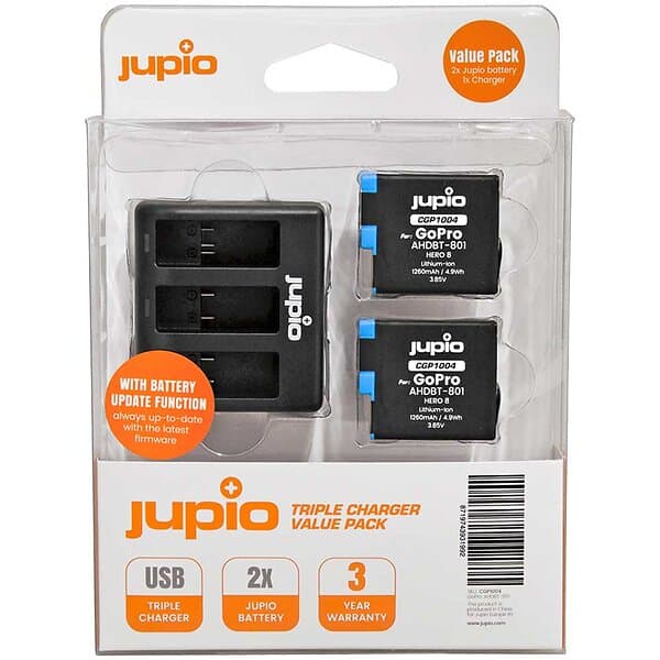 Jupio Value Pack: 2x GoPro AHDBT-801 USB Triple Charger (Hero 8)