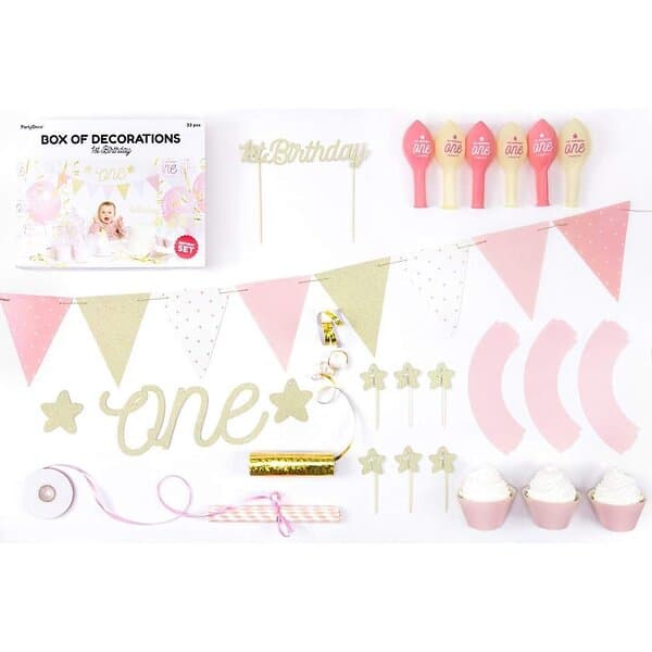Dekorationspaket 1st Birthday Guld 33 delar