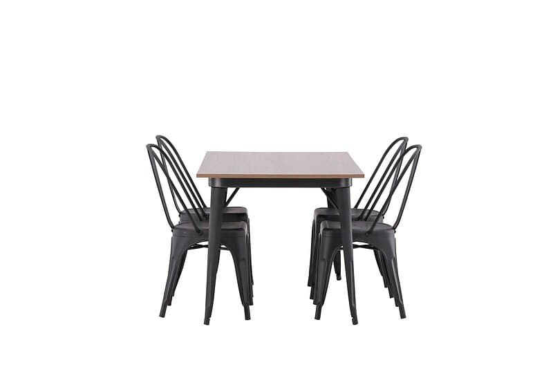 Venture Design Tempe & Tempe matgrupp Svart/valnöt 4 stolar & bord 140 x 80 cm
