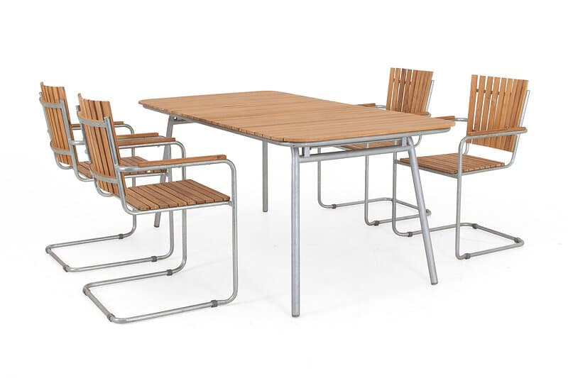 Selected Home Resö & Hönö matgrupp Silver/teak 4 karmstolar & bord 194 cm