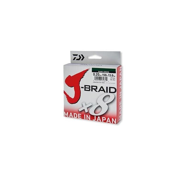 Daiwa flätad fiskelina J-Braid X8 0,24mm 150m mörkgrön