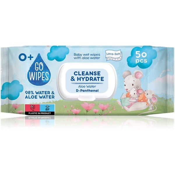 GoWipes Cleanse & Hydrate Mjuka våtservetter för baby känslig hud Aloe Vera 0+ 50 st