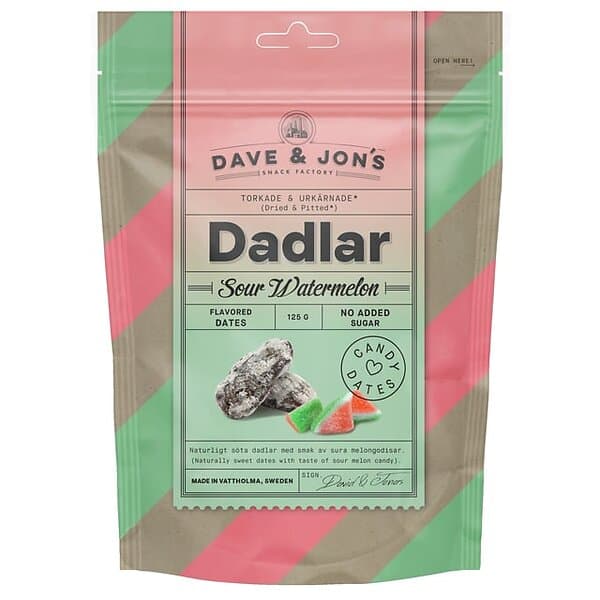 Dave & Jon’s & Jon´s Dadlar Sour Watermelon 125g