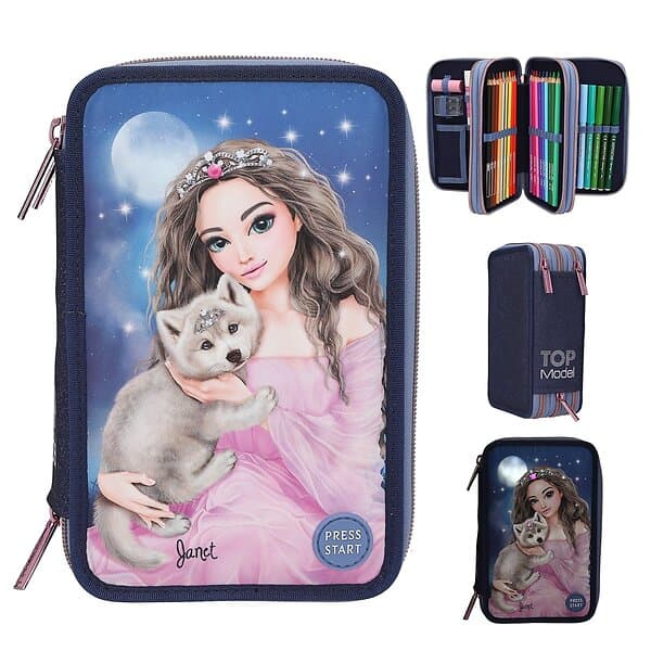 Topmodel Trippelpennfodral LED Ljus Wolf