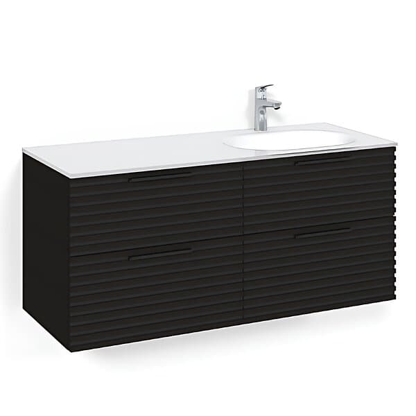 Macro Design Crown Stripe Servantskap 4-skuff med Høyre Glasservant 120cm Svart eik Glass Edge Hvit