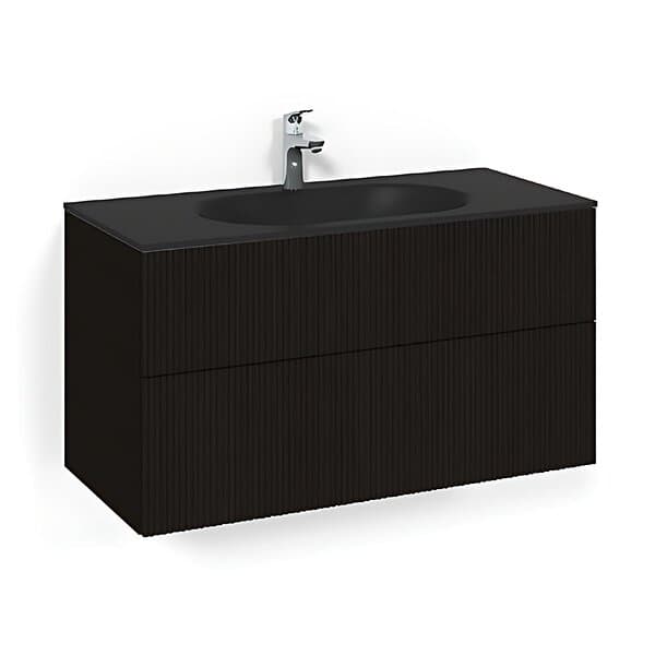 Macro Design Crown Line Servantskap 2-skuff med Glasservant Svart eik 100cm Glass Edge