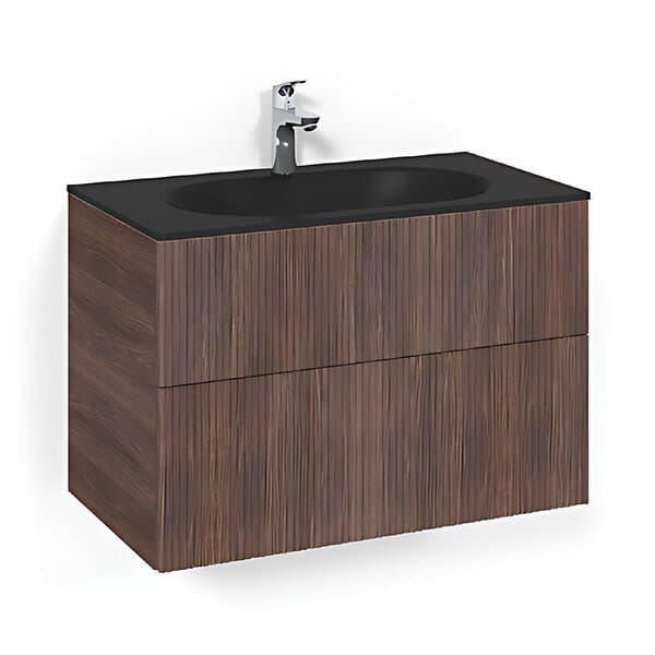 Macro Design Crown Line Servantskap 2-skuff med Glasservant Brun ask 80cm Glass Edge Svart