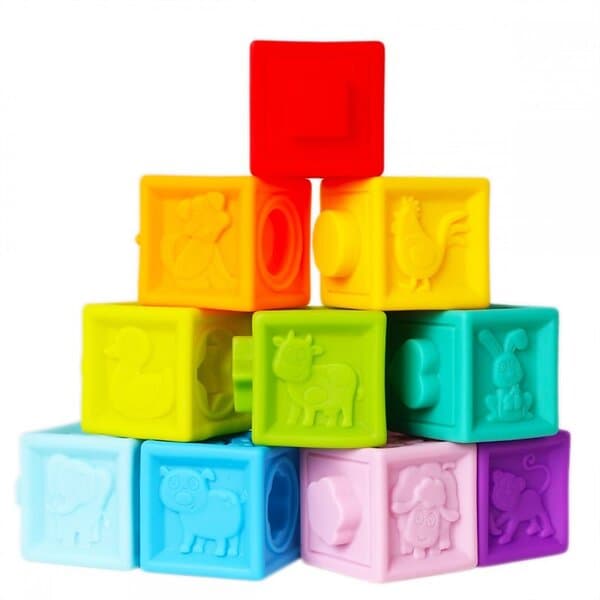 Bambam Rubber Blocks mjuka sensoriska lekklossar 18m+ Animals 10 st.