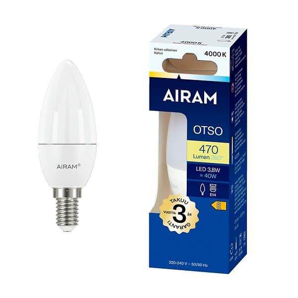 Airam LED-lampa E14 Candle, 4000K 3,8W 280 lm