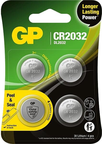 GP Batteries Litium Knappcell CR2032, 3V, 4-pack