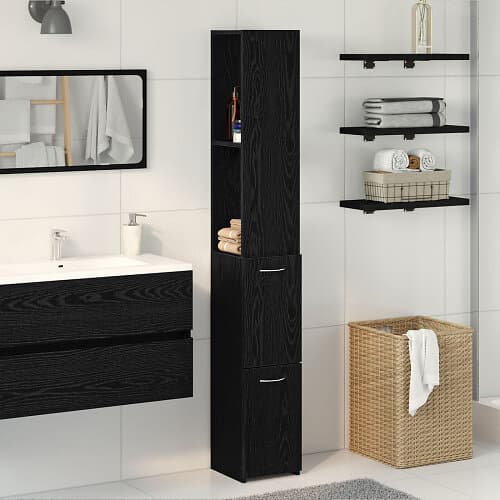 vidaXL Badrumsskåp Svart Ek 25x25x170 cm Trä