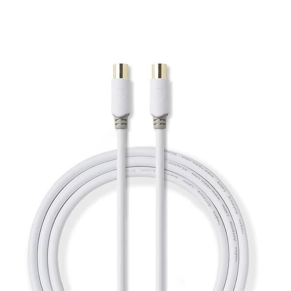 Nedis Koaxialkabel IEC (Koax) Hane IEC (Koax) Hona Guldplaterad 100 dB 75 Ohm Dubbelskärmad 2,00 m Rund PVC Vit Låda