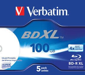 Verbatim BD-R XL 100GB 4x 5-pack Jewelcase Wide Inkjet