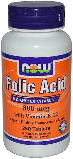 Now Foods Folic Acid 800mcg + B-12 250 Tabletter