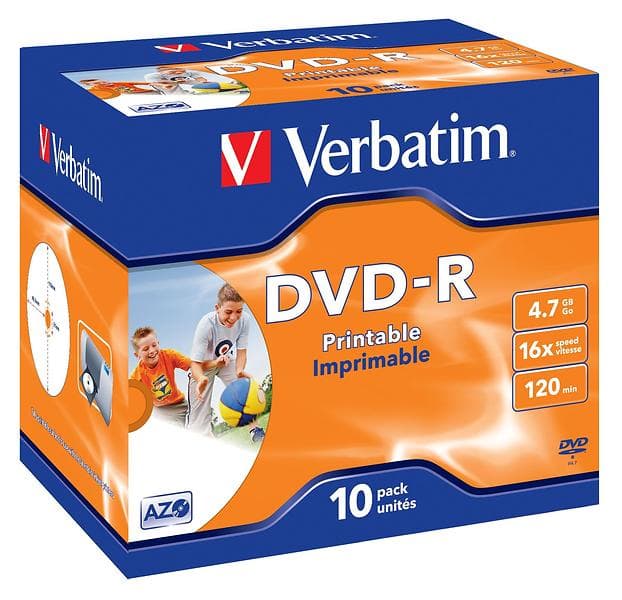 Verbatim DVD-R 4,7GB 16x 10-pack Jewelcase Wide Inkjet