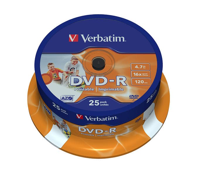 Verbatim DVD-R 4,7GB 16x 25-pack Spindel Wide Inkjet