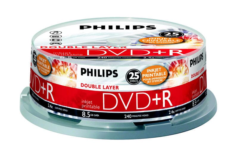 Philips DVD+R DL 8,5GB 2,4x 25-pack Spindel Inkjet