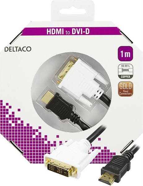 Deltaco Ferrite HDMI - DVI-D Single Link 1m